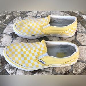 🪺Vans Yellow / White Checkered Slip-On Sneakers